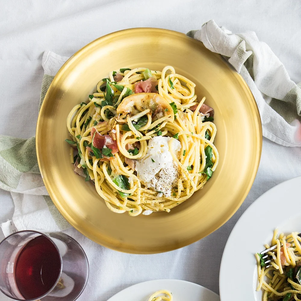 MUXING Dinnerware Plates Salad Pasta Bowl Steak Plate Straw Hat Shape Stainless Steel BBQ Serving Plate