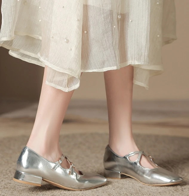 up-5092r 3cm Women Low Heel Shoes 2024 Summer Square Toe Slip on Casual Flats Outdoor Shoes for Ladies