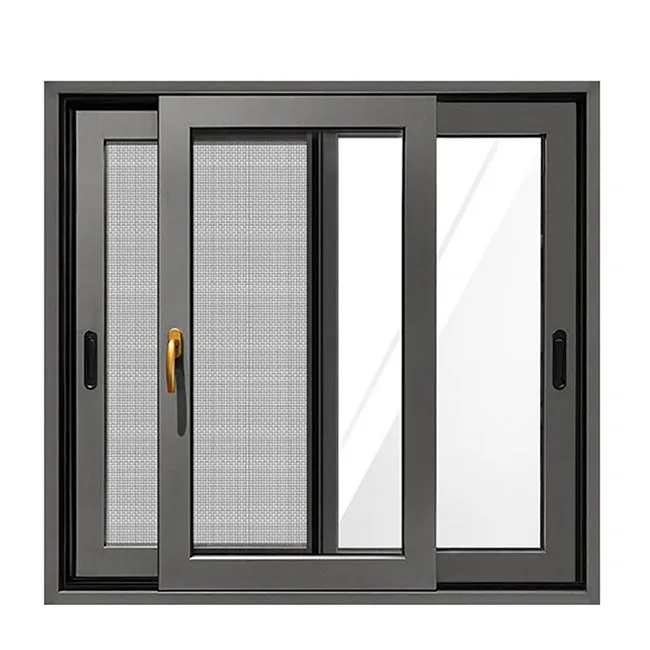 Thermal Break Aluminium Double Glazed Insulated Windows Waterproof Aluminium Window: 3 Track Sliding Impact Glass