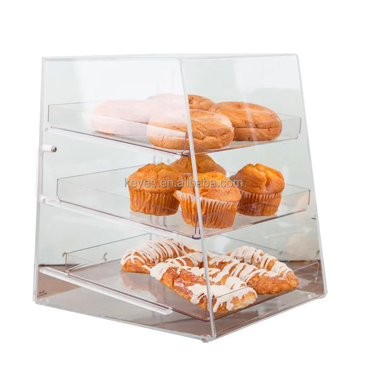 Bakery Counter Clear Acrylic Bread Display Stand Cake Display Case With 3 Tray