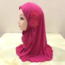 Wholesale Kids Hijabs Polyester Solid Color Embroidered Floral Headscarves Hijab Kid Malaysia Turban Hat Kids Hijab Children