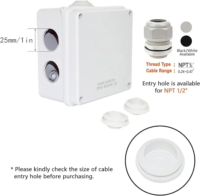 ABS plastic 100 x 100 x 70 mm Outdoor  Waterproof IP65 Junction Box Universal Electrical Project Enclosure