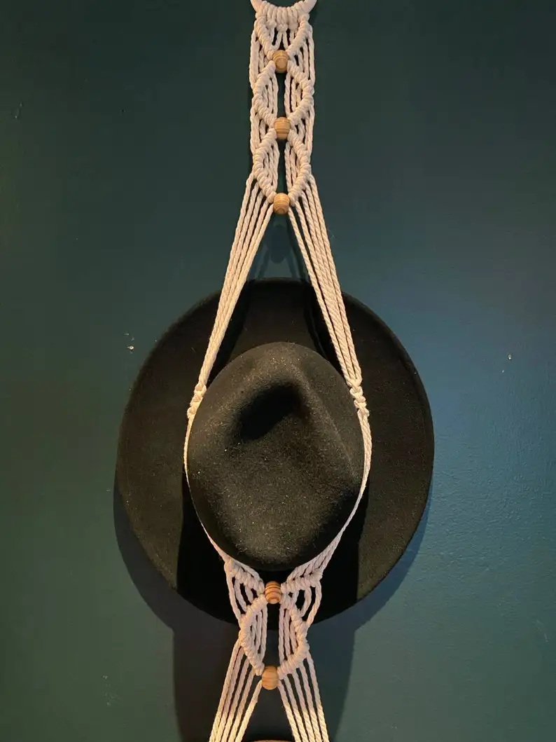 Boho Natural Handmade Gift Farmhouse Cotton Double Hanging Organizer Macrame Hat Holder Hanger