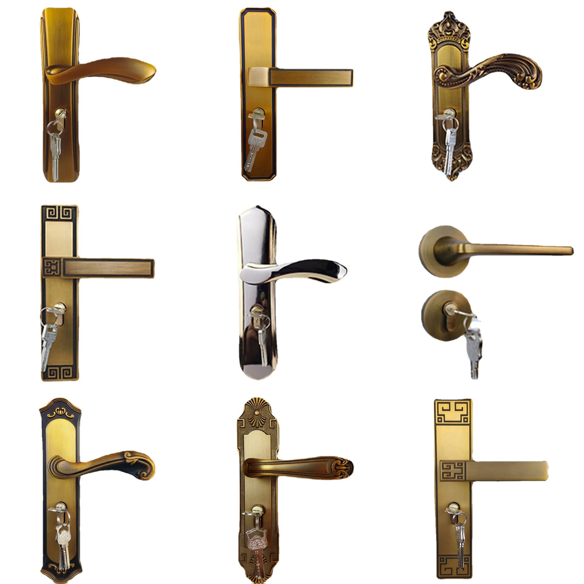Solid wood bedroom door brass indoor silent door French retro magnetic suction room lock door handle lock set