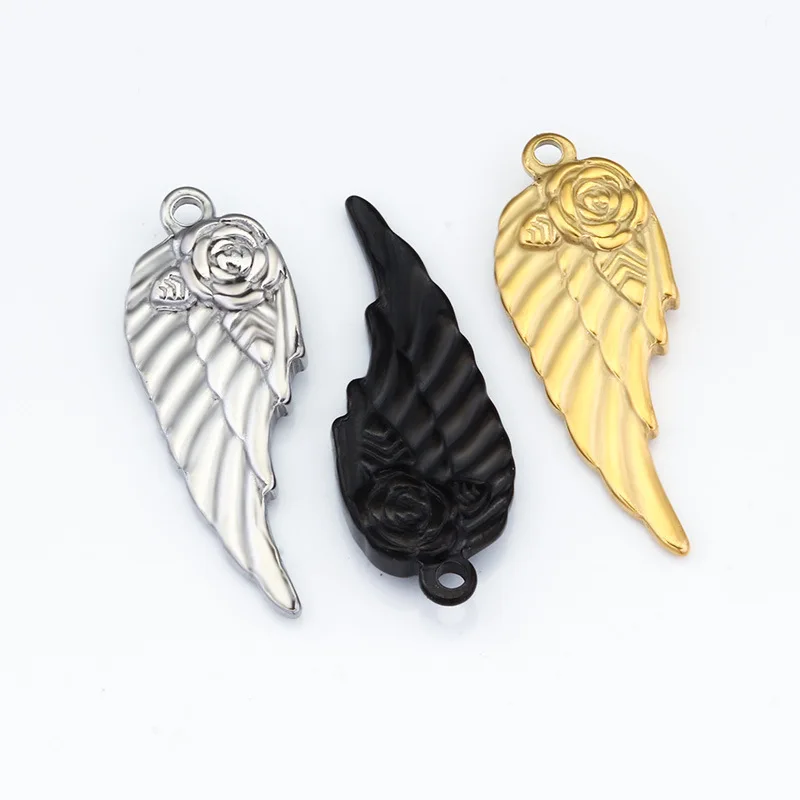 Fine Stainless Steel Jewellery Silver Gold Plated DIY Angel Wings Pendant Charm Couple Gift for Necklace Jewelry Making