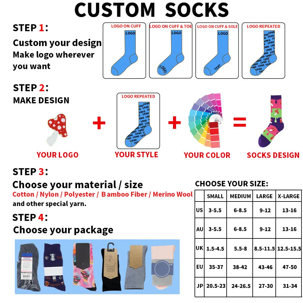 Low MOQ manufacturing personalized sox knitted cotton mens sock custom logo jacquard crew socks for men