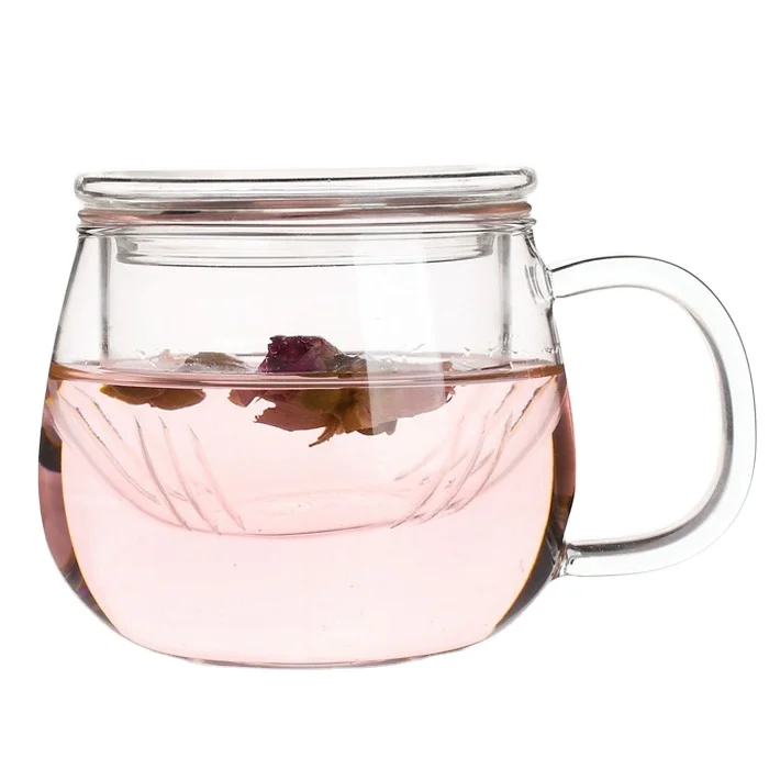 300ml Heat-Resistant High Borosilicate Clear Glass Tea mugs with Glass Infuser filter and Lid