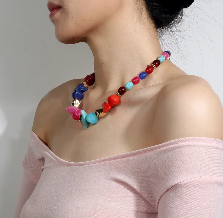 Handmade Multicolored Resin Acrylic Beads link Collar Necklace For Women Statement Turquoise Choker Necklace Jewelry Wholesale