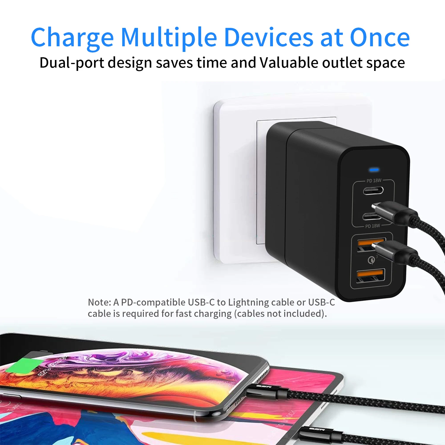 
Type C PD 18W Fast charger total 48W universal 4 port usb wall charger QC 3.0 travel charger laptop power adapter 
