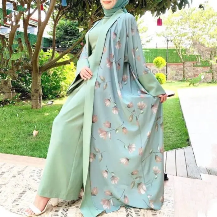 Latest Custom Islamic Clothing Dubai Luxury EID Modest Abayas Rhinestone Kimono for Muslim Women Dress Sparkly Open Abaya Set