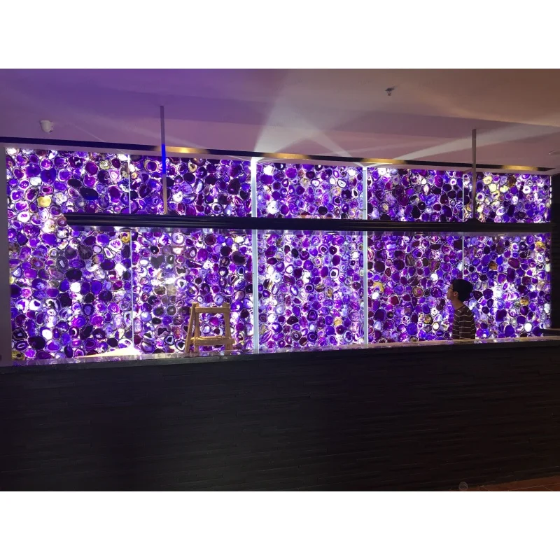 SHIHUI Wholesale Purple Agate Amethyst Slab Backlit Semi Precious Stone High Quality Crystal Translucent Stone Gemstone Slab