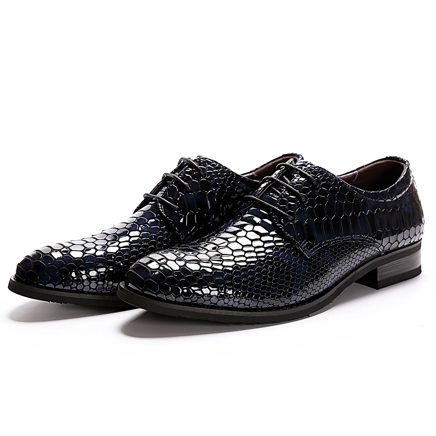 
Snake Skin Fashion Pointed Soft Soled Men Business Derby Shoes 