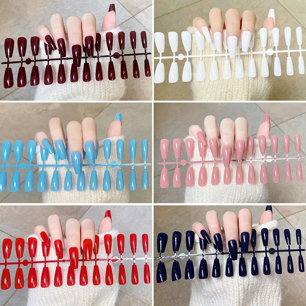 new arrival uv bright oil seal coat varnished nails Glossy Pattern  Nails Coffin Extra Long Press on Ballerina Acrylic nail