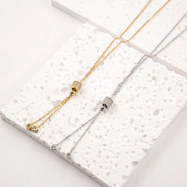 Zircon Inlaid Gold Small Waist S925 Silver Necklace Japanese Korean Creative Personalized Collarbone Chain Factory Wholesale