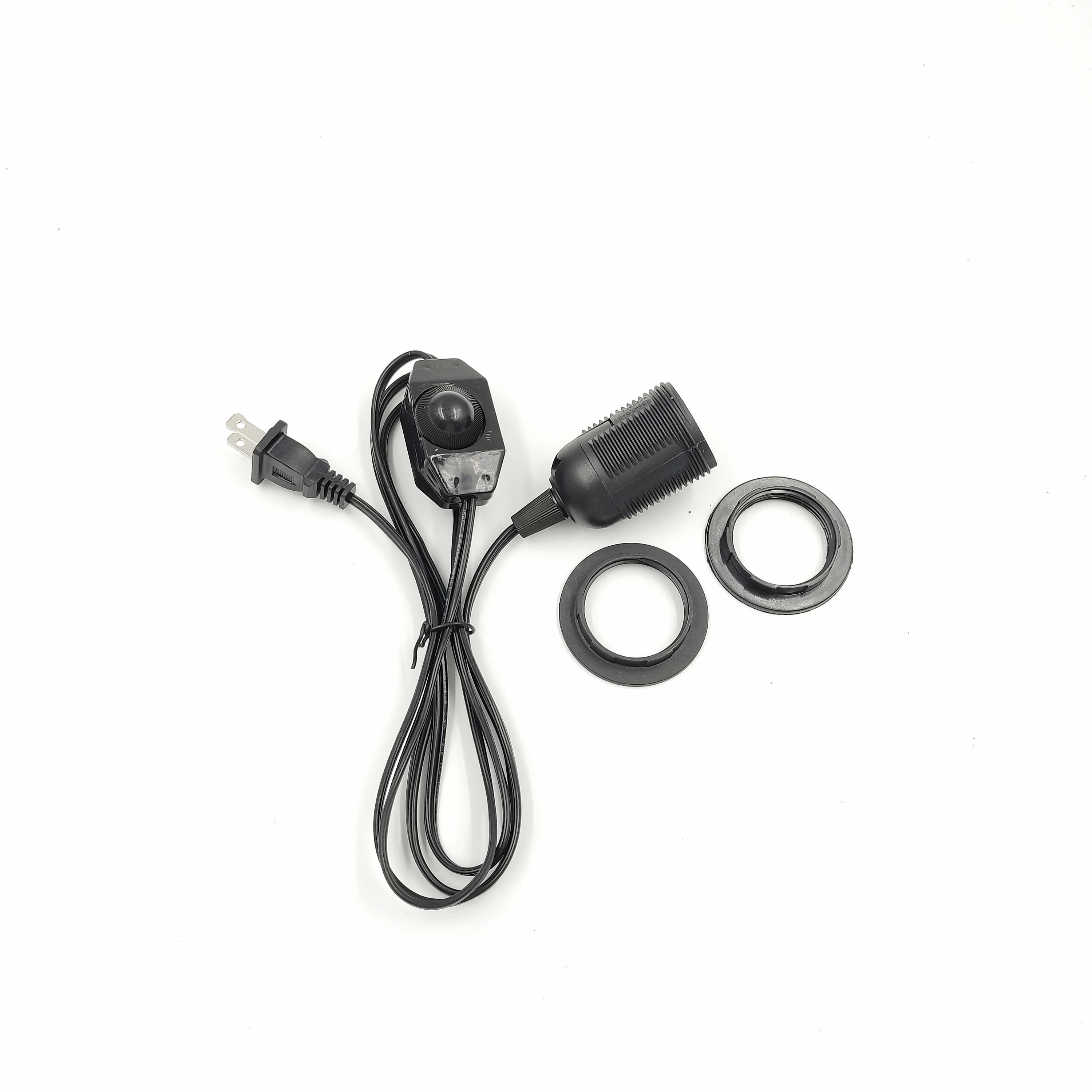 UL Certified 1.8m Black Power Cord Plug American PVC Power Cord E27 Full Tooth Single Ring Lamp Holder 301 Thyristor Dimming