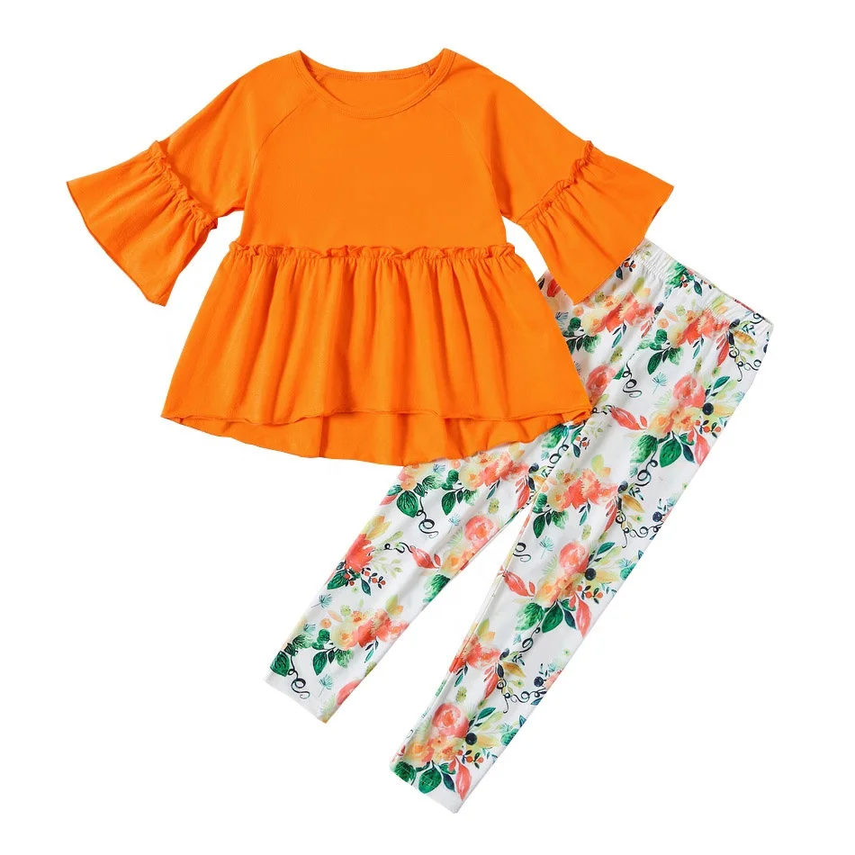 Boutique Kids Spring Clothing Baby Girl Cotton Tunic And Print Legging 2pcs Casual Outfit