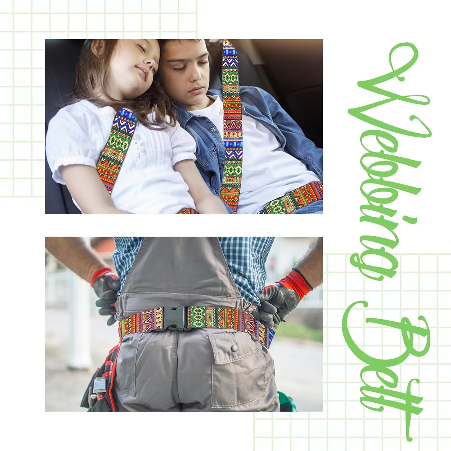 1.5 inch printed pattern nylon woven belt wallet with backpack and nylon safety belt bag