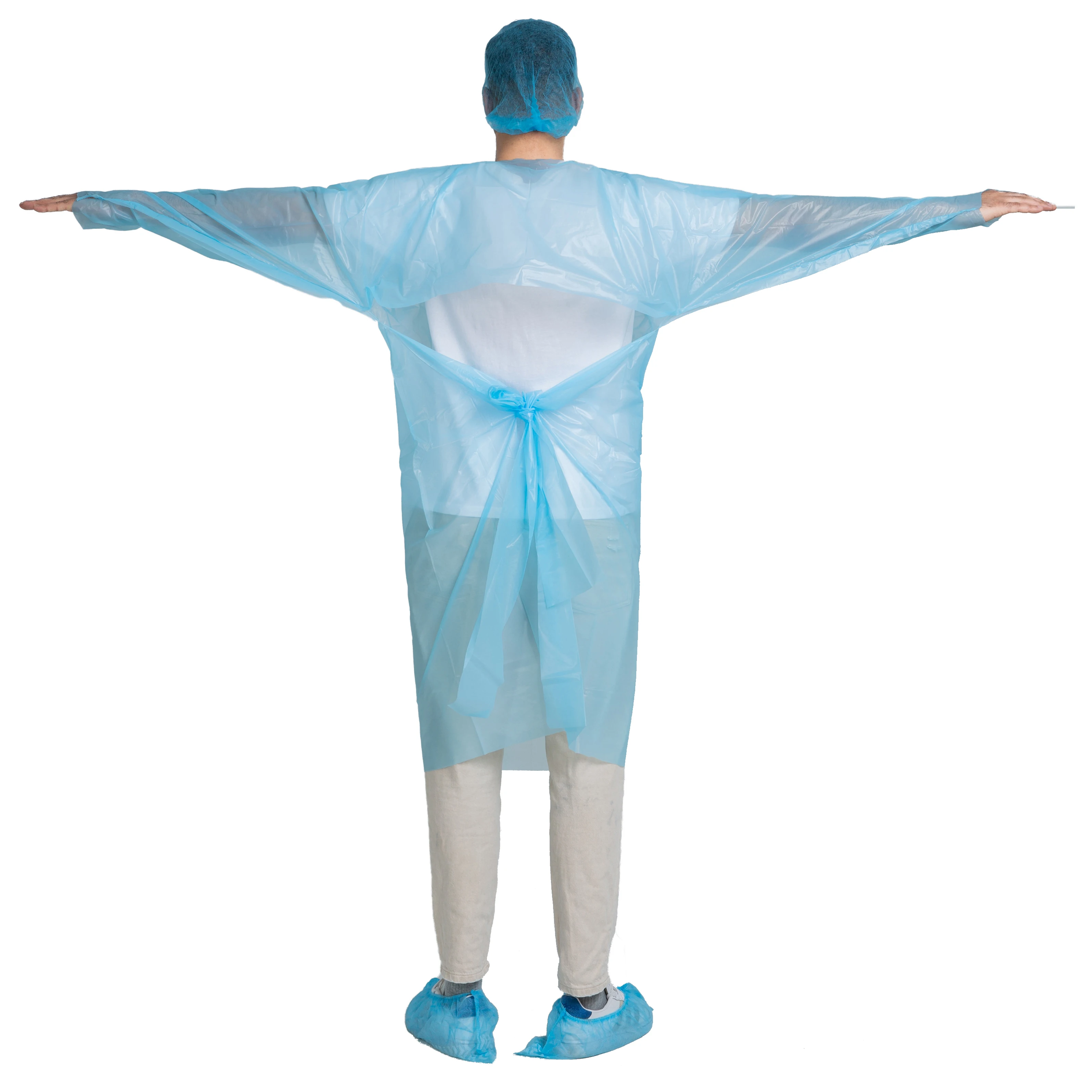Plastic Isolation Gown with Thumb Loops Hospital Cleaning Protection Disposable CPE Gown
