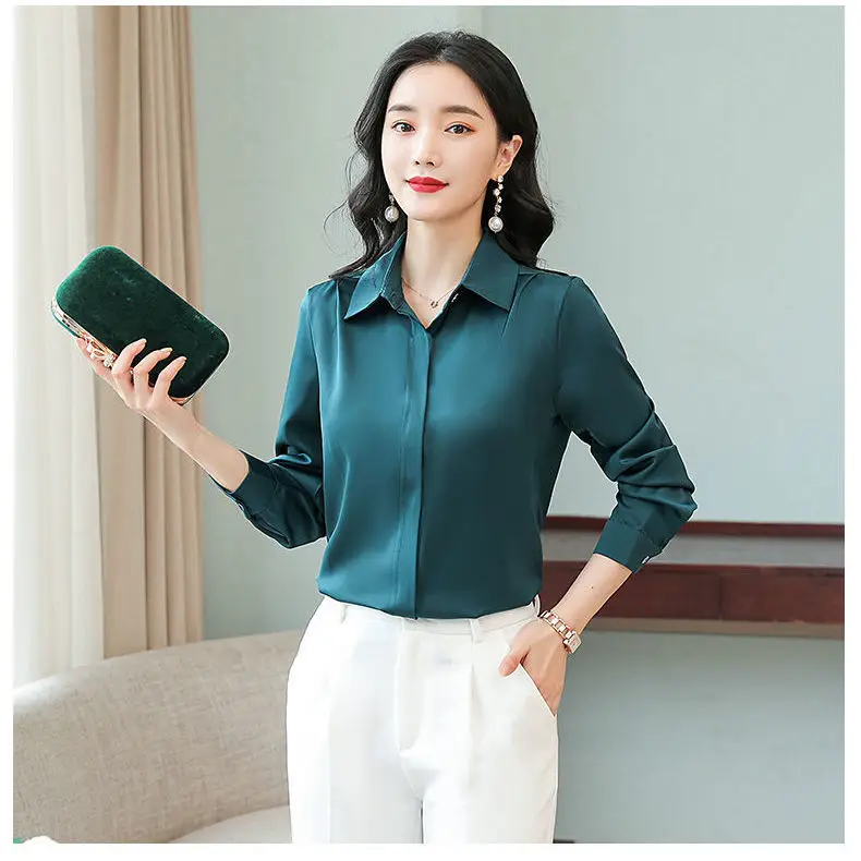 High-grade satin classic design shirt for women Spring and Autumn long sleeves fashion loose professional style shirt for women