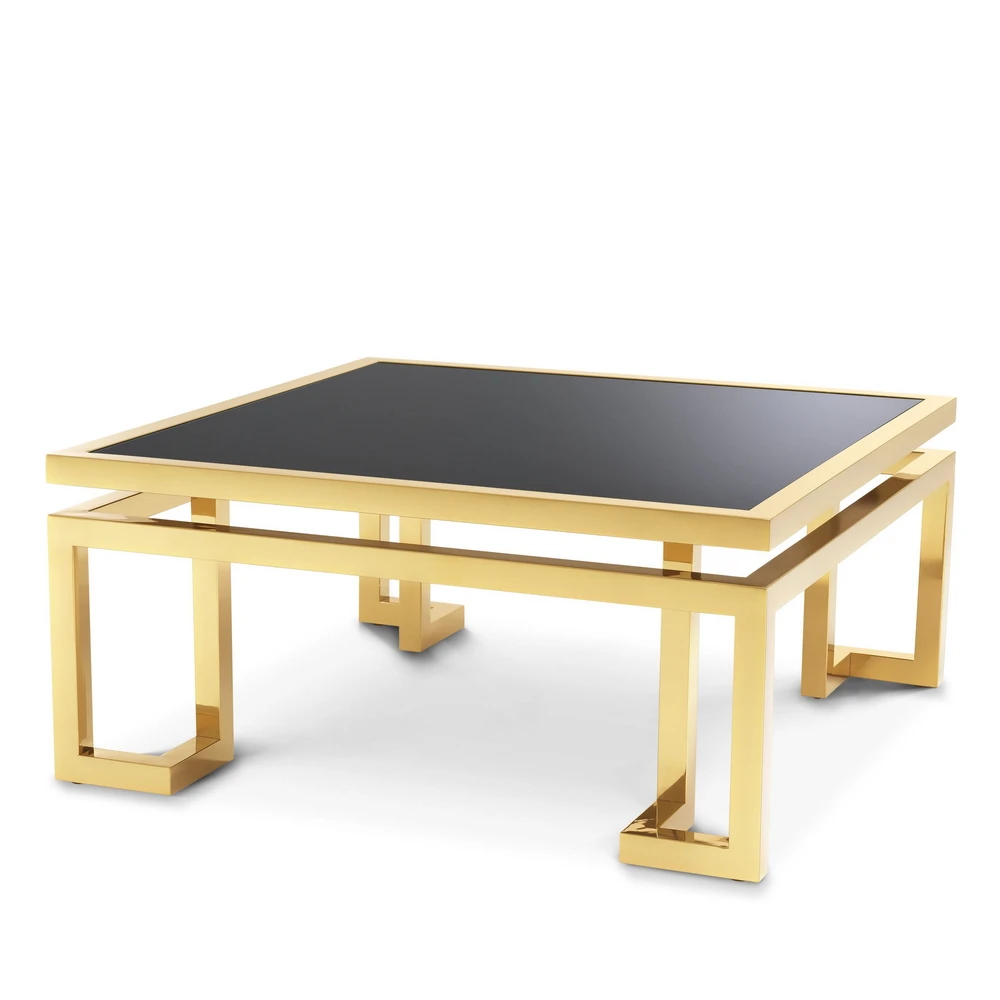 
 Luxury Living Room Plated Titanium Gold Stainless Steel Frame Square Grey Glass Coffee Table  