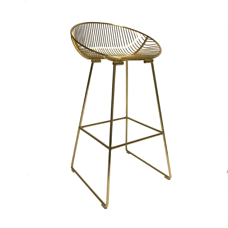 Antique golden metal wire bar stool chair with upholstered pad seater