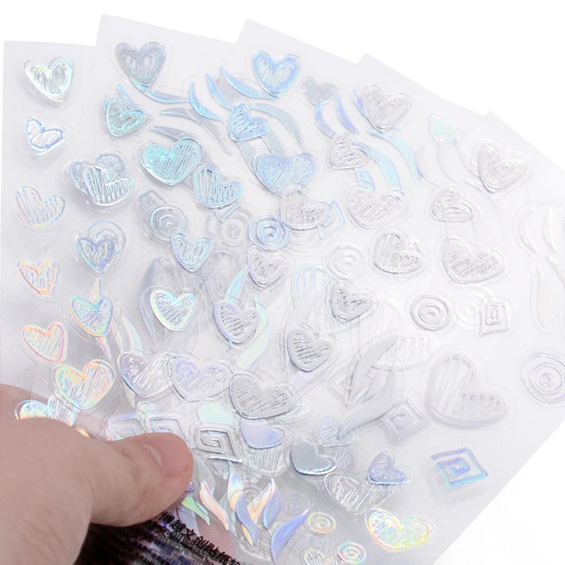 Custom Adhesive Paper A4 A5 A6 Transparent Vinyl Printing Kawaii Korean Glitter Rainbow Effect Kiss Cut Sticker Sheet