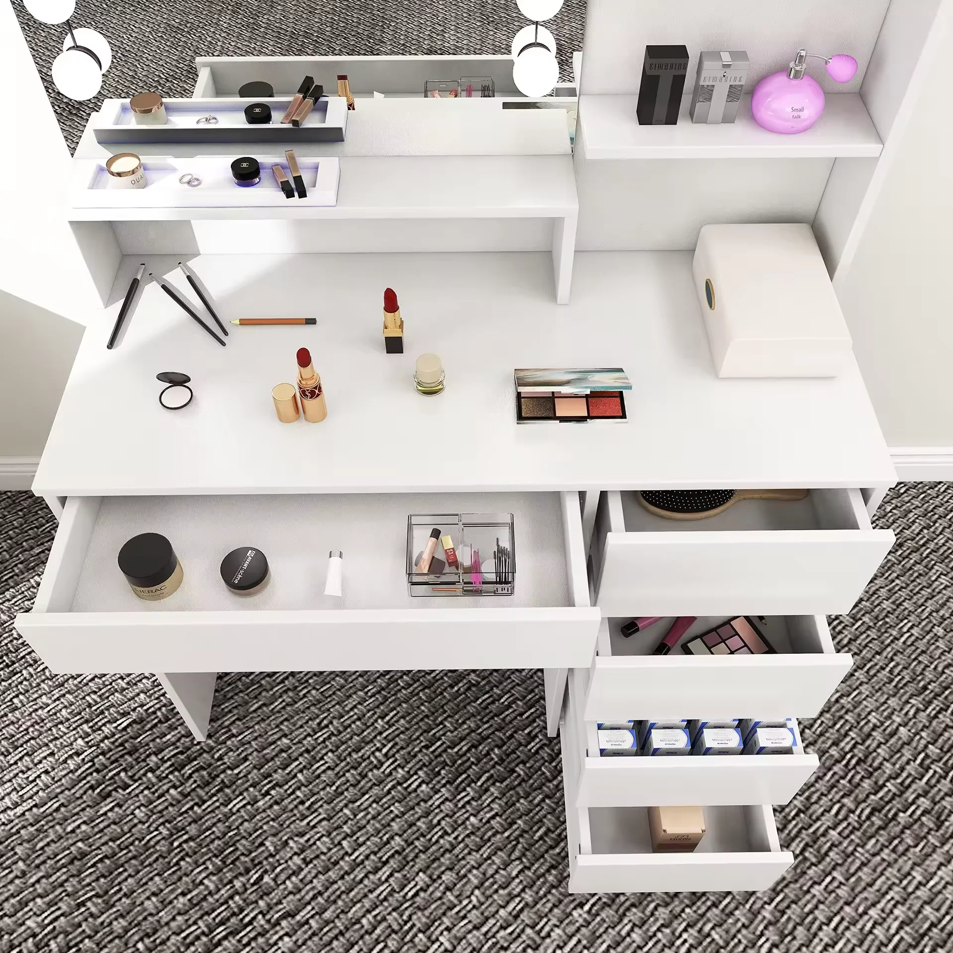 Bedroom Furniture Makeup Vanity Table Set Modern Dresser Makeup Vanity Desk Luxury Dressing Table With Mirror And Drawers