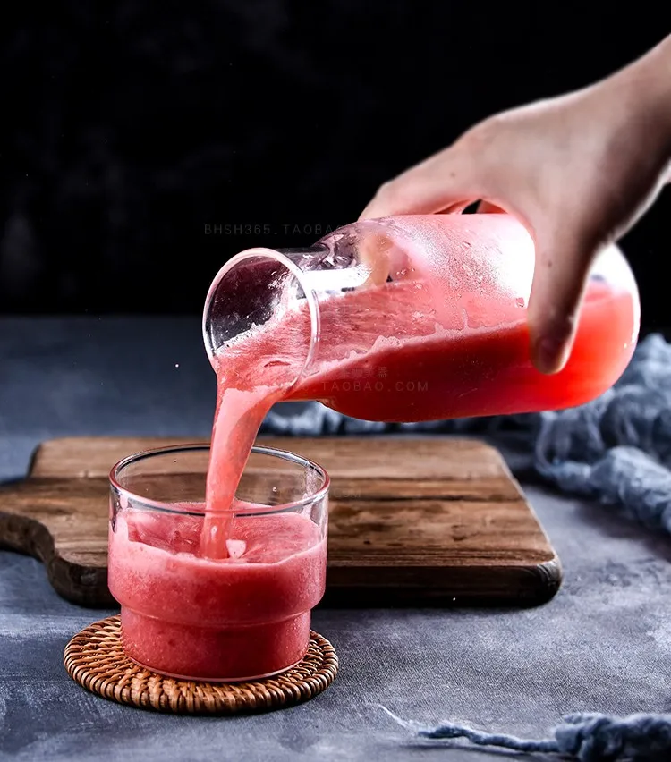 1L Hand Blow glass carafe with cover  borosilicate Glass water bottle with cork stopper lid for home,Restaurant,bar