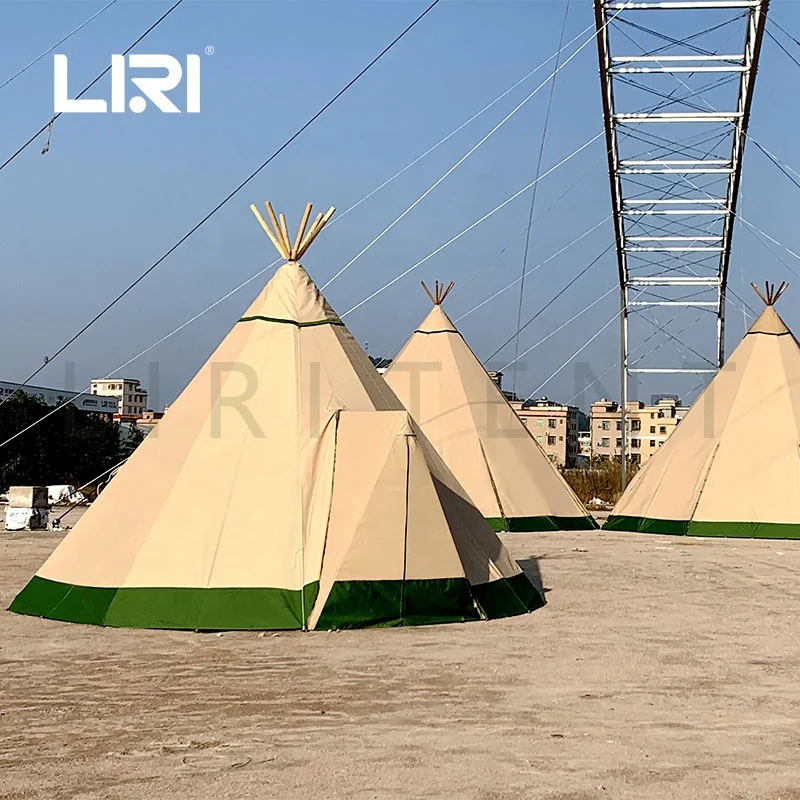 Waterproof Wood Frame Teepee Tipi Tent Heavy Duty Canvas Tent 5m with Triangular Door