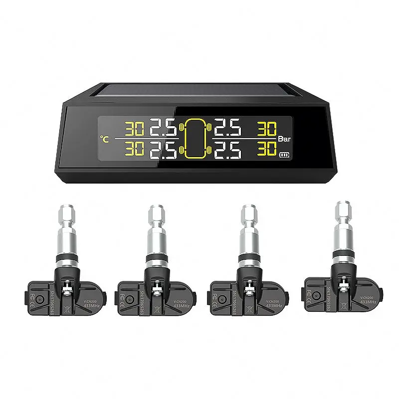 Solar Power USB Digital TPMS Car Tire Pressure Monitoring System Tire Gauge with Temperature Warning
