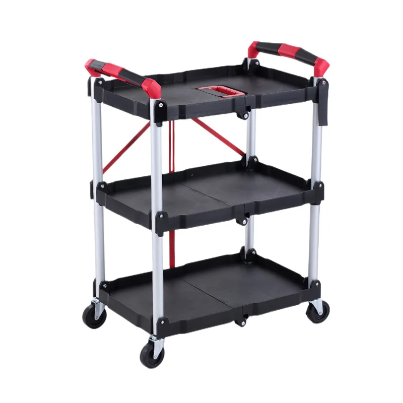 330Lbs Load Capacity XL 3 Tier Tool Carts Foldable Utility Service Cart with 360°Swivel Lockable Wheels for Restaurant Garage