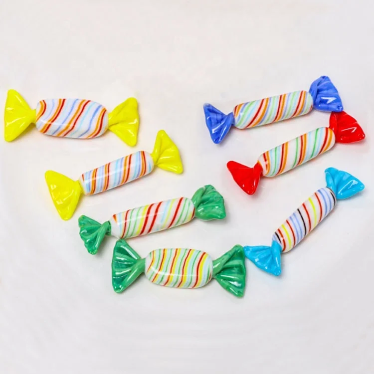 Factory Wholesale Custom Hand Blow Mix hard glass toy candy sweets with stripes for home tableware decoration
