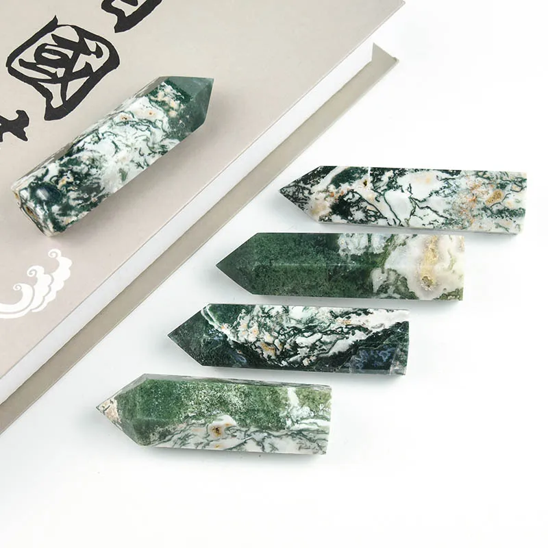 
Wholesale Natural Crystal Wands Moss Agate Point Healing Quartz Tower For Decoration 