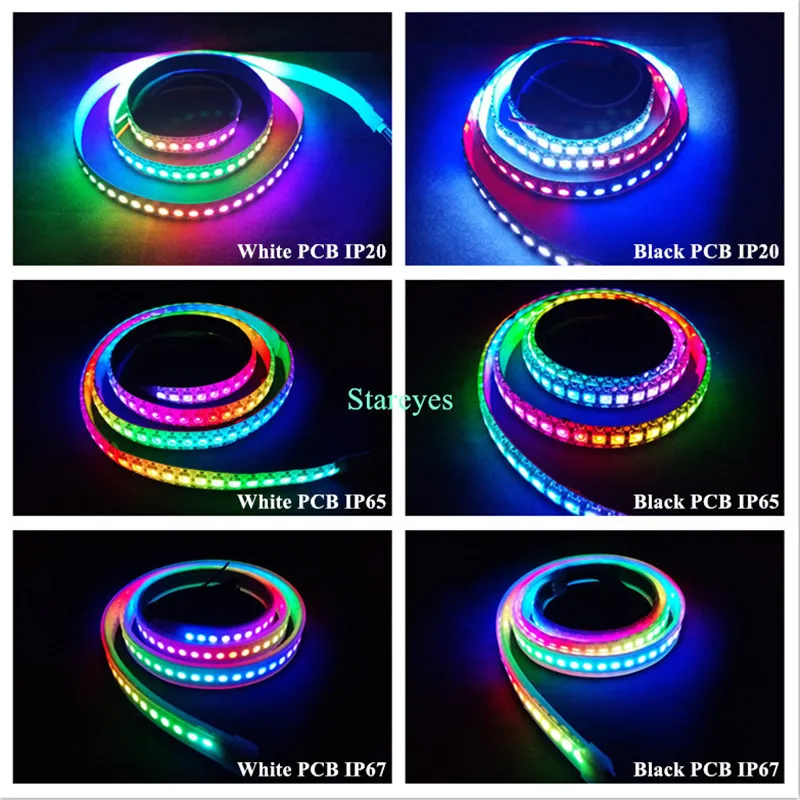 100 шт. волшебный цвет SMD 5050 1 м WS2812B DC5V 144 LED/m RGB Светодиодная лента индивидуально Адресуемая цифровая IC веревка освещение