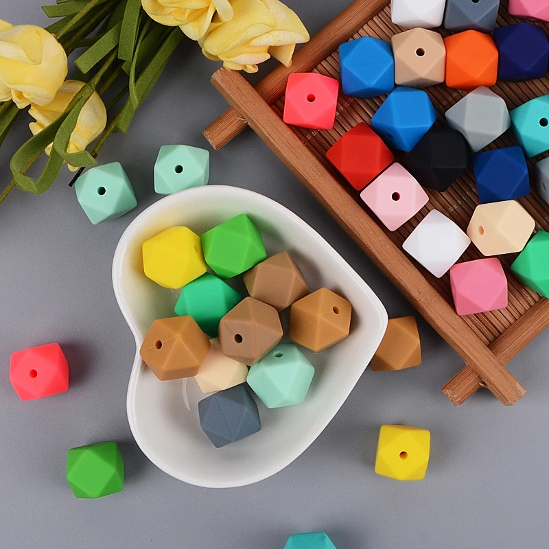 Wholesale 14mm 17mm Hexagon Bead Food Grade Silicon Geometric Baby Soft Loose Silicone Beads Polygon Baby Teething Chewing Beads