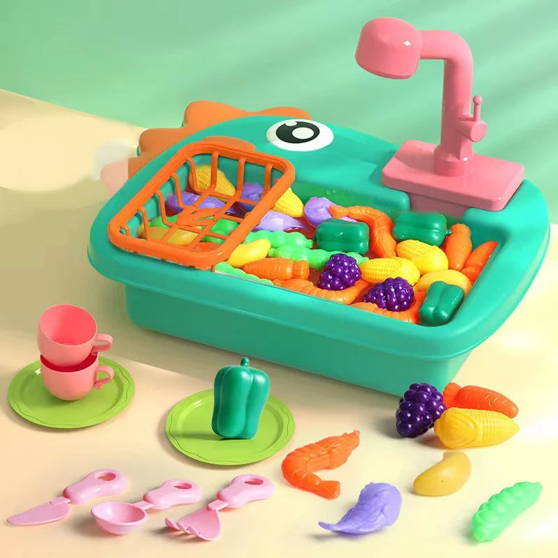 Girls Gift Kids Pretend Role Playing Wash Dish Educational Toys Play Kitchen Simulation Electric Dishwasher Sink Toy
