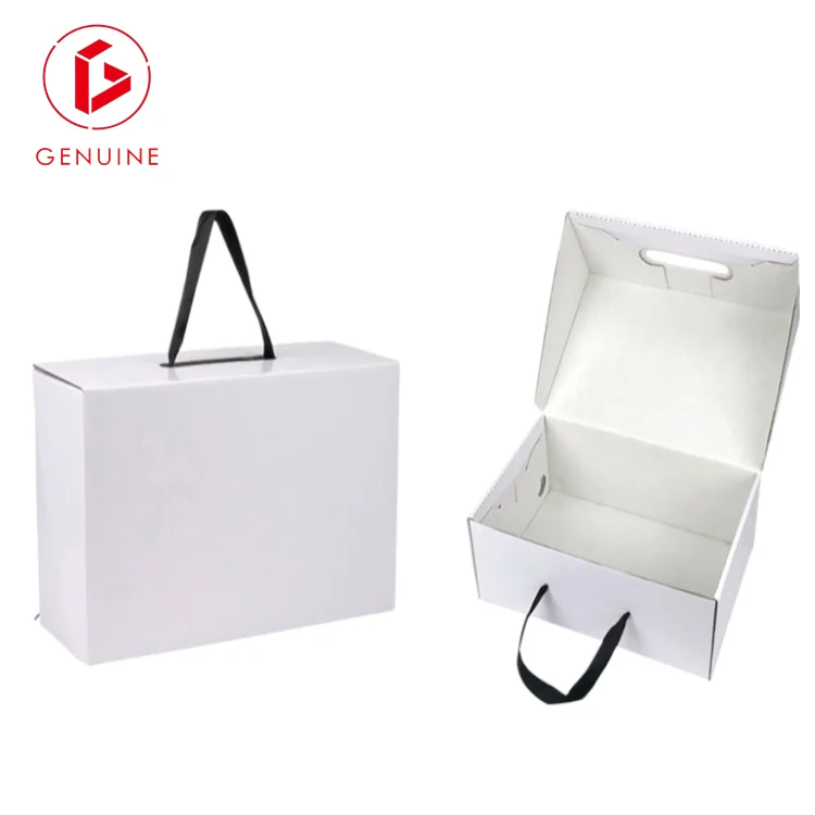 Custom foldable ribbon handle corrugated cardboard packaging clothing underwear shoe box
