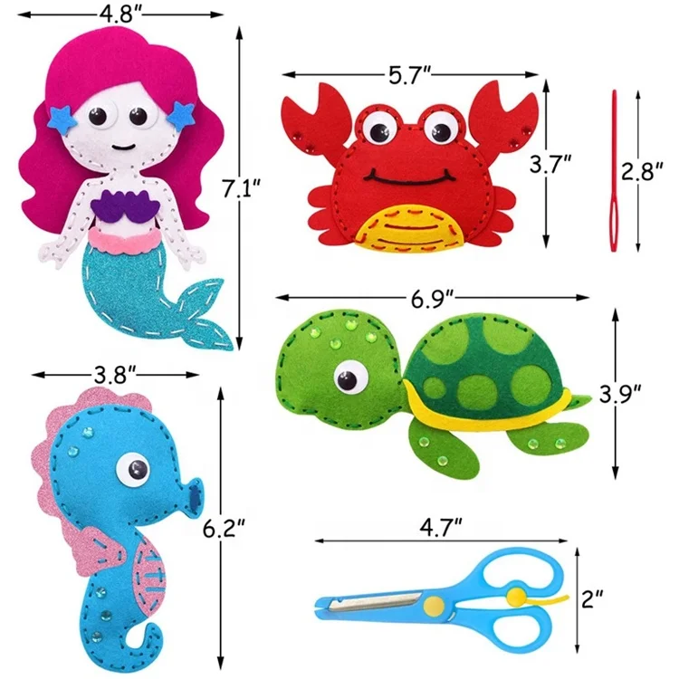 Sea Ocean Animals cute toys Sewing Kit diy felt kids sewing kit craft for children sewing starter
