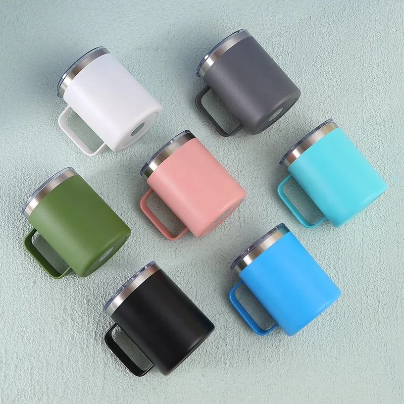 custom powder coated double wall stainless steel ramblers tumbler 14 oz mugs  with handle with lid