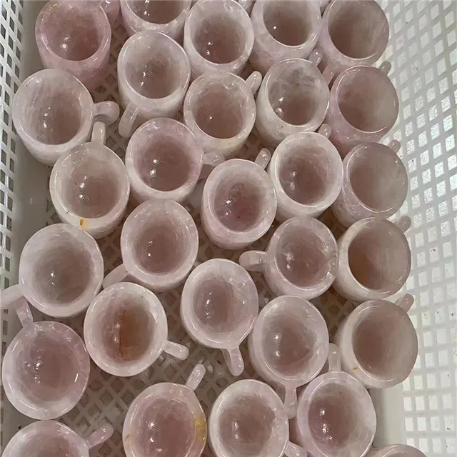 New arrivals 2 inch carved crystals crafts  healing stones natural rose quartz cup for home decoration