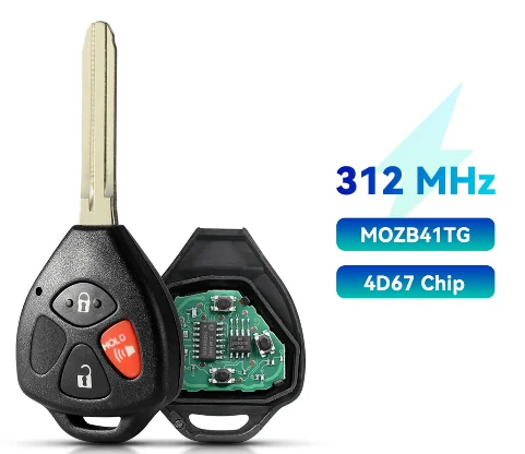 3 Buttons 312Mhz MOZB41TG Car Remote Key Shell With 4D67 Chip For Toyota Yaris Scion TC 2005 2006 2007 2008 2009 2010 Car Key