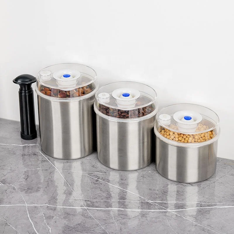 Kitchen Airtight Storage Jar Stainless Steel Coffee Container Vacuum Sealer Container with Pump