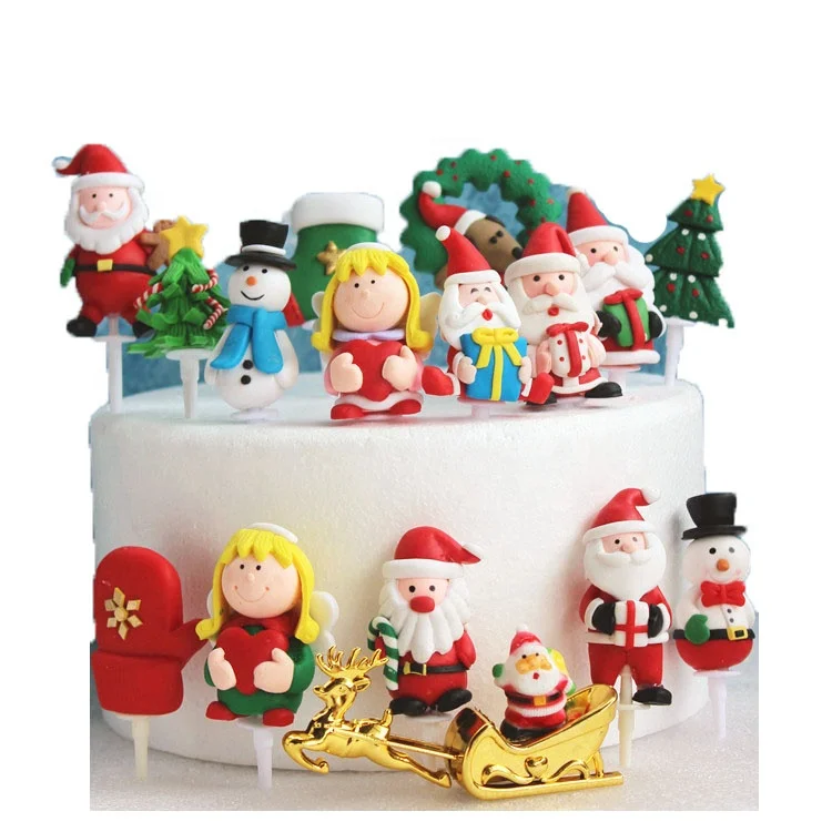 Santa Decor Tools Supplies Toys Action Figure Elk Snowman Tree Anime Polymer Clay Christmas Cake Topper