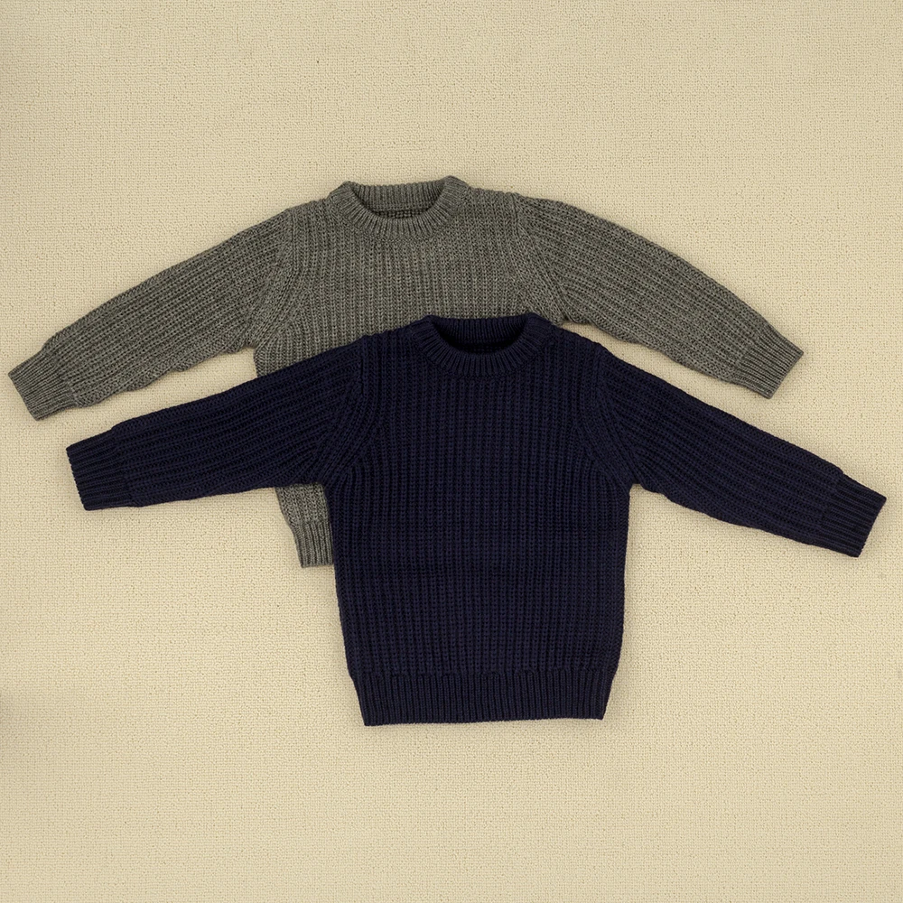 Hot Sale winter Custom Chunky Knit oversized grey Knitted Newborn Baby Jumper Sweater Kids Pullover Baby Sweater
