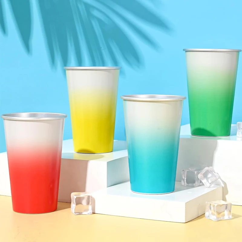 Promotional Custom Color Changing Disposable Reusable Stainless Steel Aluminum Drinking Cup Beer Cup For Party Restaurant