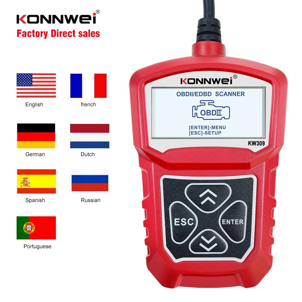 Konnwei автомобильный obdii escaner KW309 считыватель кодов OBDII Автомобильные диагностические инструменты