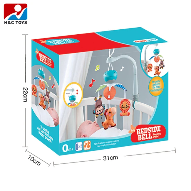 Infant soft cotton cartoon animal hanging toys sleeping bedside bell toy baby crib mobile with music