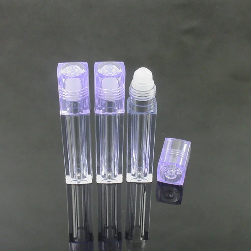 Free shipping MOQ 500pcsTM-LO6125  6.5ml square plastic AS purple lip gloss tube empty lip oil bottles with roller applicator