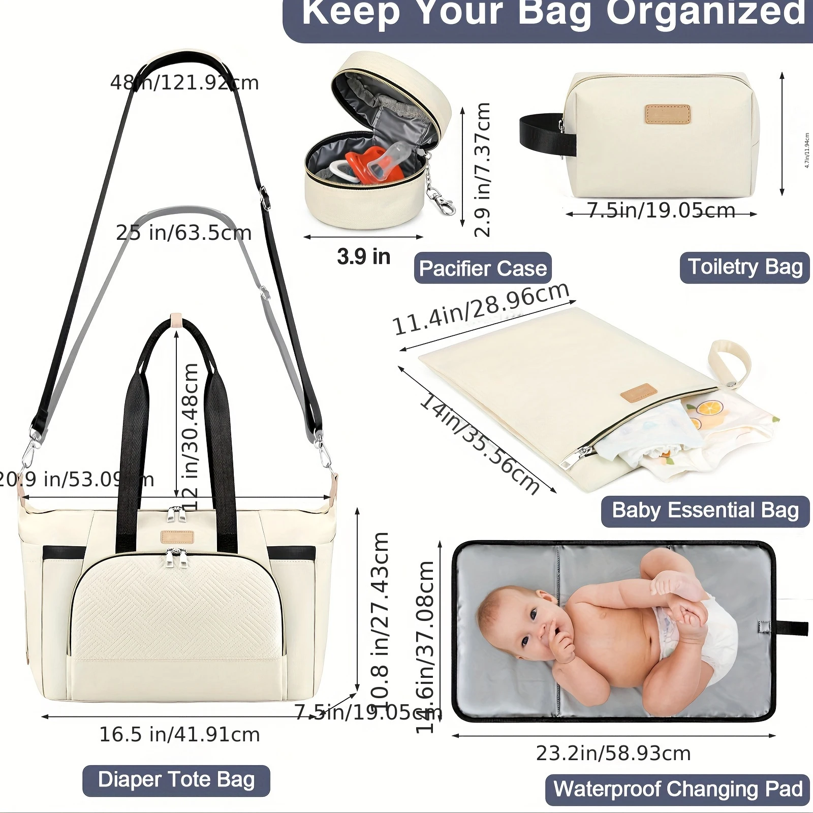 Factory Direct Sales Universal Diaper Bag Tote for Baby - Large Mommy Bag with Portable Changing Pad Fits All Strollers
