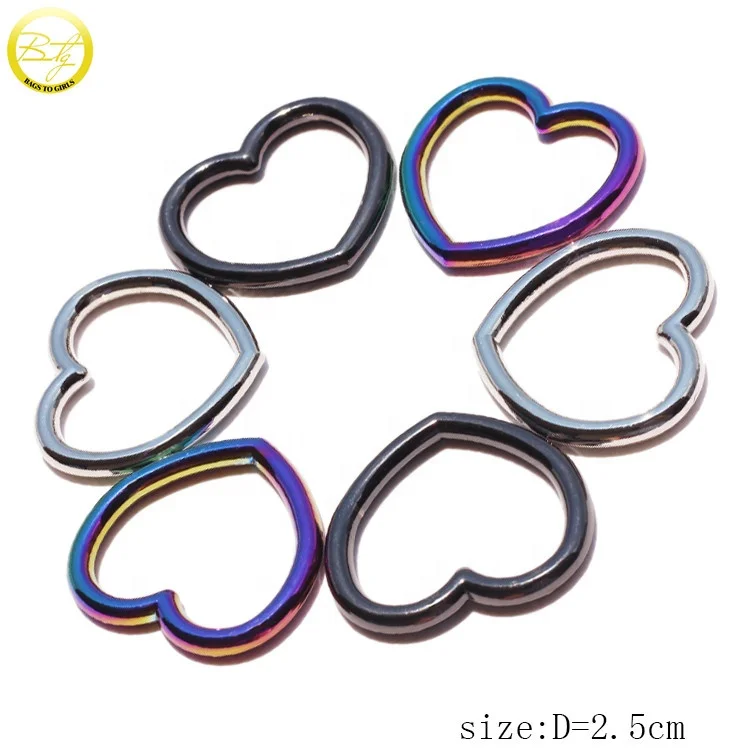 Wholesale heart shape bags ring accessory zinc alloy rainbow plated metal keychain rings for gift